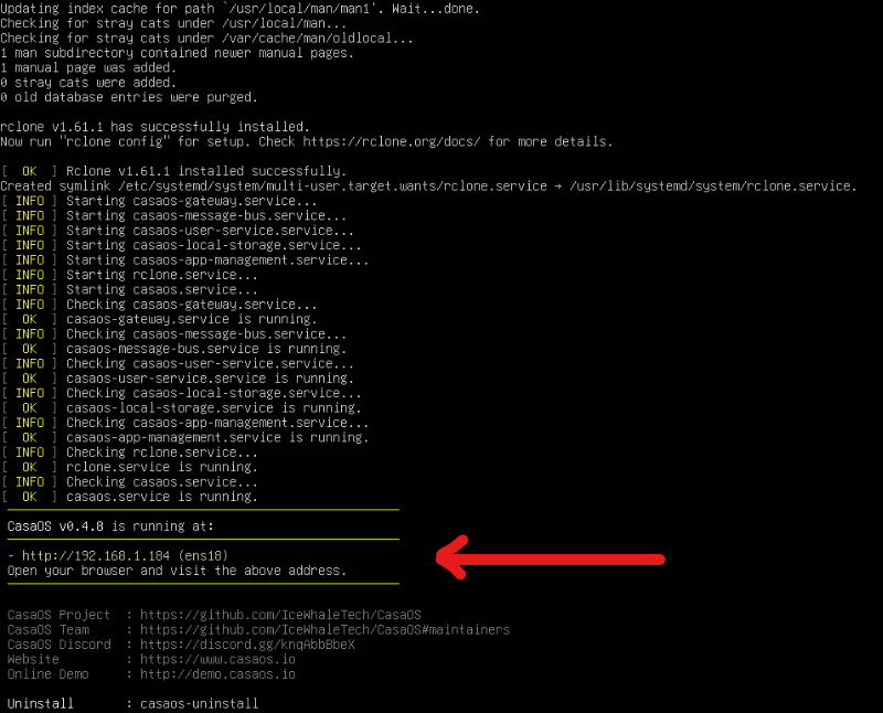CasaOS installed